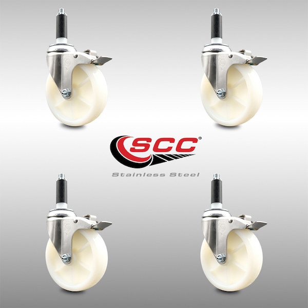 Service Caster 5 Inch 316SS Nylon Wheel Swivel 3/4 Inch Expanding Stem Caster Set Lock Brake SCC-SS316TTLEX20S514-NYS-34-4 - main